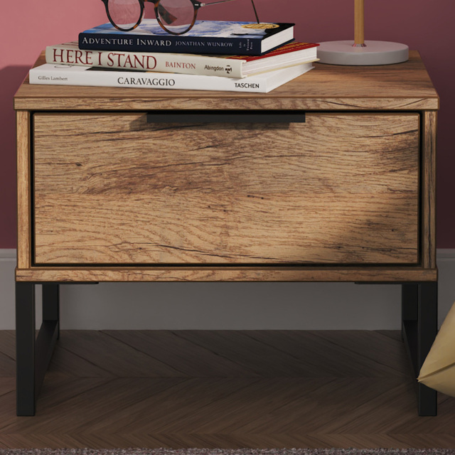 Crowndale Hong Kong Single Drawer Vintage Oak Side Table Ready Assembled - image 1
