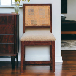 Artisan Furniture Chestnut and Cream Boucle Upholstered Rattan Mango Wood Chair