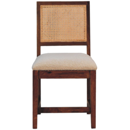 Artisan Furniture Chestnut and Cream Boucle Upholstered Rattan Mango Wood Chair - thumbnail 2