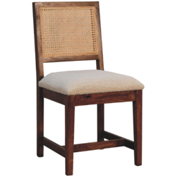 Artisan Furniture Chestnut and Cream Boucle Upholstered Rattan Mango Wood Chair - thumbnail 4