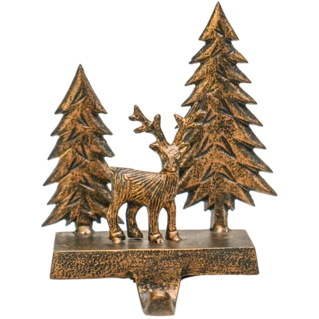 Ivyline Antique Brass Deer Scene Christmas Stocking Holder 19 x 15cm - image 1