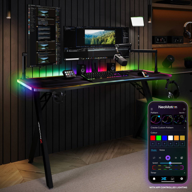 X Rocker Lumio XL Black Gaming Desk with 3 Sided App Controlled LED Lighting - image 1