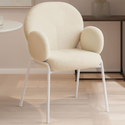 tectake Padded Cream Boucle Dining Chair - thumbnail 1