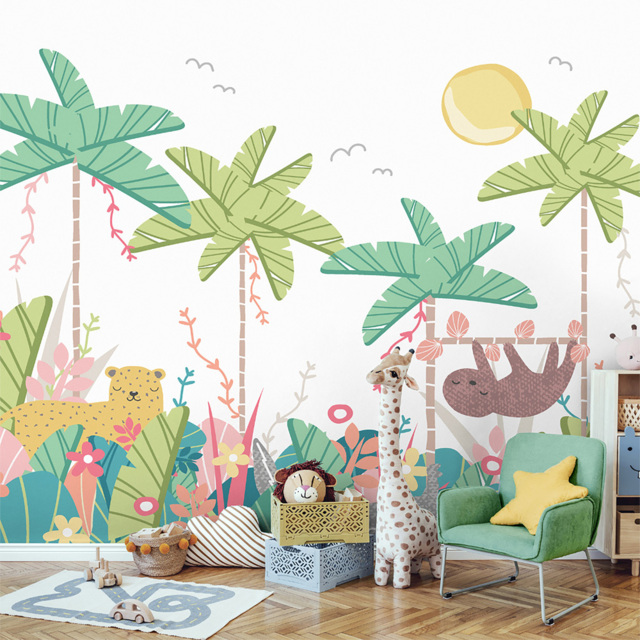 Origin Murals Jungle Animals Light Green Wall Mural - image 1