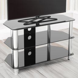 AVF Classic 2 Shelf Black and Chrome Glass Corner TV Unit with Cable Management