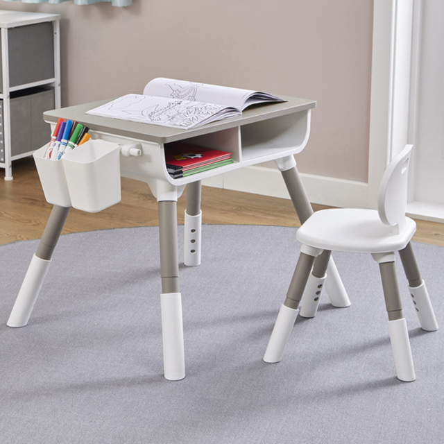 Liberty House Toys White and Grey Adjustable Table and Chair Set - image 1