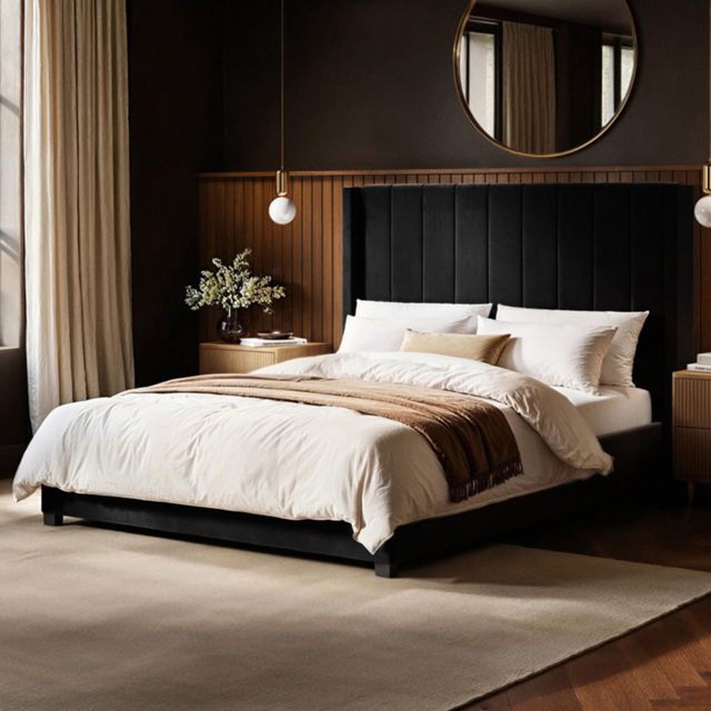 Flair Tiggy Black King Size Velvet Ottoman Bed with Winged Headboard - image 1
