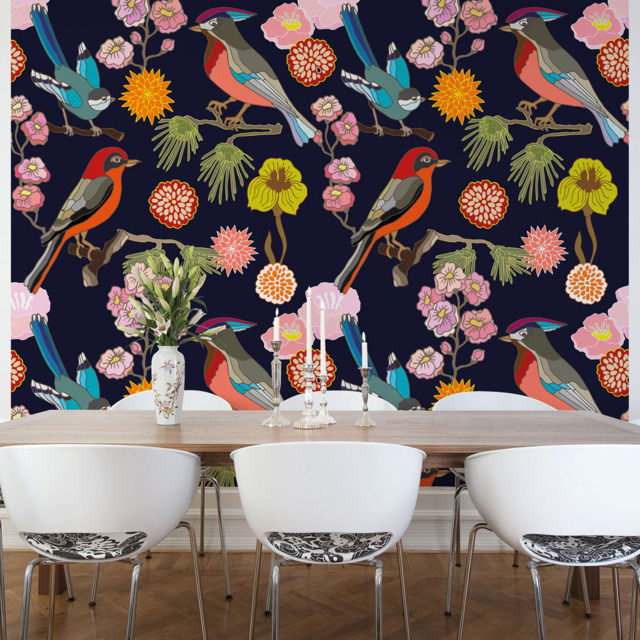 Origin Murals Floral Birds Blue Wall Mural - image 1