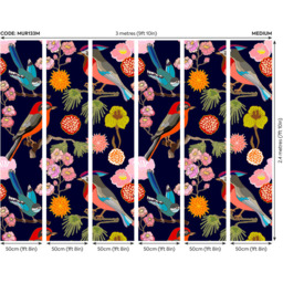 Origin Murals Floral Birds Blue Wall Mural - thumbnail 3