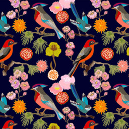 Origin Murals Floral Birds Blue Wall Mural - thumbnail 2