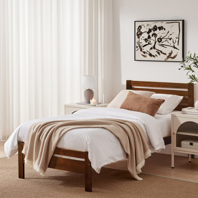 Furniturebox Cadhla Single Walnut Stain Solid Pine Bed Frame - image 1