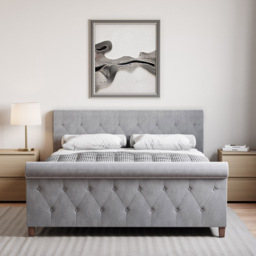 Vida Designs Vittorio Double Light Grey Velvet Bed with Gel Memory Foam Mattress - thumbnail 3