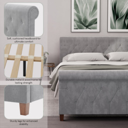 Vida Designs Vittorio Double Light Grey Velvet Bed with Gel Memory Foam Mattress - thumbnail 4