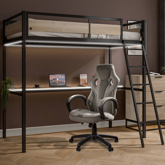 XR Living Denver Oak and Black Single High Sleeper with Storage and App Controlled LED Lights - image 1