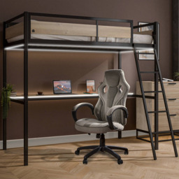 XR Living Denver Oak and Black Single High Sleeper with Storage and App Controlled LED Lights - thumbnail 1