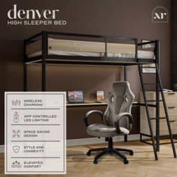 XR Living Denver Oak and Black Single High Sleeper with Storage and App Controlled LED Lights - thumbnail 2