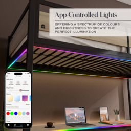 XR Living Denver Oak and Black Single High Sleeper with Storage and App Controlled LED Lights - thumbnail 3