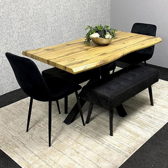 Portland 6 Seater Black Wood Dining Set with Velvet Chairs and Bench - image 1