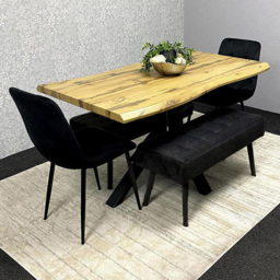 Portland 6 Seater Black Wood Dining Set with Velvet Chairs and Bench - thumbnail 1