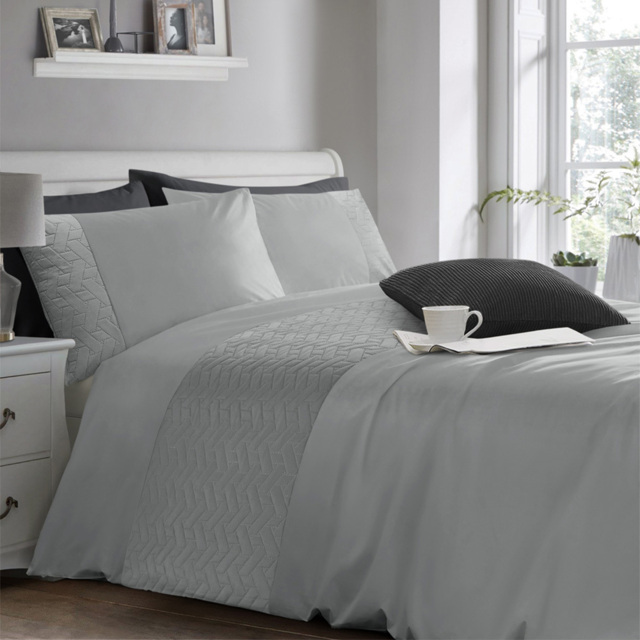 Velosso Silver Double Quilted Geo Duvet and Pillowcase Set - image 1