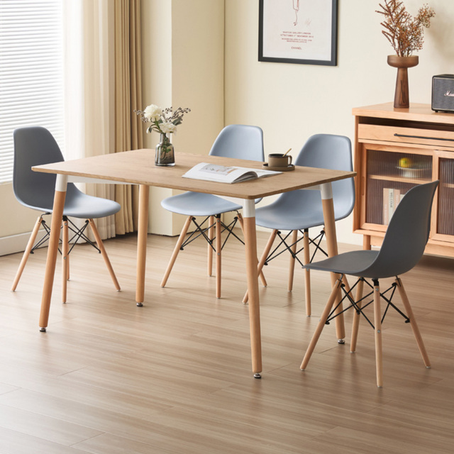 Comfy Living 4 Seater Metal Detailing Dining Set Oak and Grey - image 1