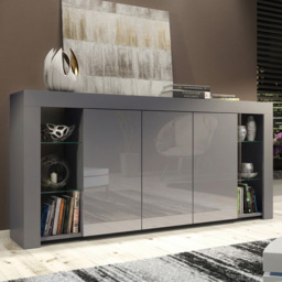 Creative Furniture Eden Dark Grey and Dark Grey Gloss 3 Door 6 Shelf Sideboard - thumbnail 1