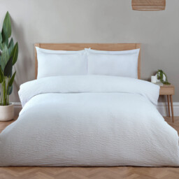 Seersucker Washable Duvet Set White Single - thumbnail 1