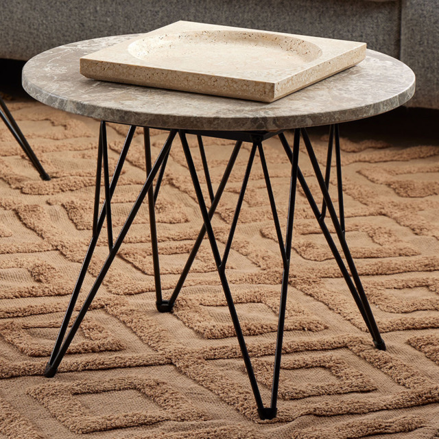 Florence Prunus Grey Marble and Black Round Side Table - image 1