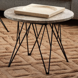 Florence Prunus Grey Marble and Black Round Side Table