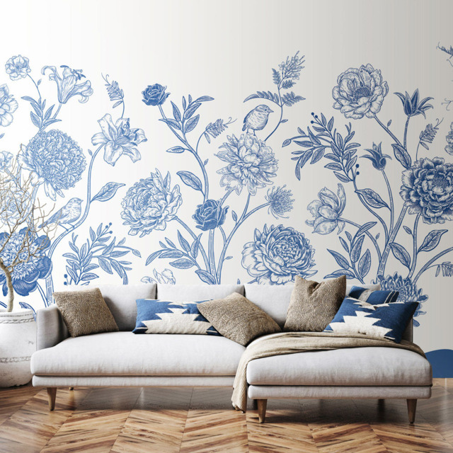 Origin Murals Jacobean Rose Trail Blue Wall Mural - image 1