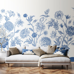 Origin Murals Jacobean Rose Trail Blue Wall Mural - thumbnail 1