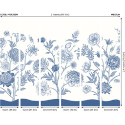 Origin Murals Jacobean Rose Trail Blue Wall Mural - thumbnail 3