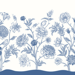 Origin Murals Jacobean Rose Trail Blue Wall Mural - thumbnail 2