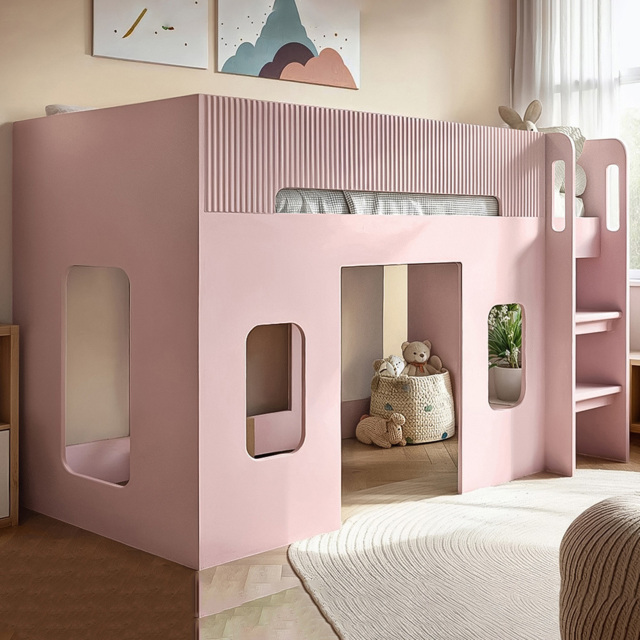 Flair Lino Pink Single Playhouse Mid Sleeper with Wide-Step Ladder - image 1
