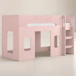 Flair Lino Pink Single Playhouse Mid Sleeper with Wide-Step Ladder - thumbnail 2