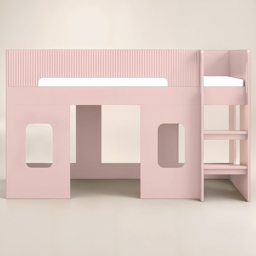 Flair Lino Pink Single Playhouse Mid Sleeper with Wide-Step Ladder - thumbnail 3