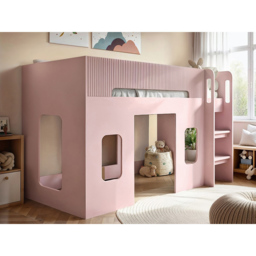 Flair Lino Pink Single Playhouse Mid Sleeper with Wide-Step Ladder - thumbnail 4