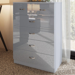 FWStyle Chilton 6 Drawer Grey Gloss Chest of Drawers