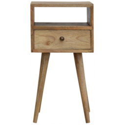 Artisan Furniture Oak-ish Single Drawer Single Shelf Solid Wood Mini Bedside Table - thumbnail 2