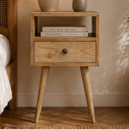 Artisan Furniture Oak-ish Single Drawer Single Shelf Solid Wood Mini Bedside Table