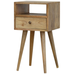 Artisan Furniture Oak-ish Single Drawer Single Shelf Solid Wood Mini Bedside Table - thumbnail 3
