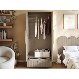 Flair Calista Dark Beige 2 Door Single Drawer Ribbed Wardrobe - thumbnail 4