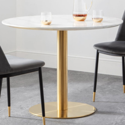 Julian Bowen Palermo 4 Seater Round Pedestal Table White Marble and Gold