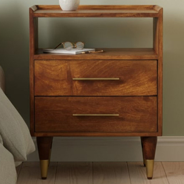 Artisan Furniture Valenza Brown 2 Drawer Single Shelf Solid Wood Open Frame Bedside Table - image 1