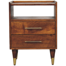 Artisan Furniture Valenza Brown 2 Drawer Single Shelf Solid Wood Open Frame Bedside Table - thumbnail 2