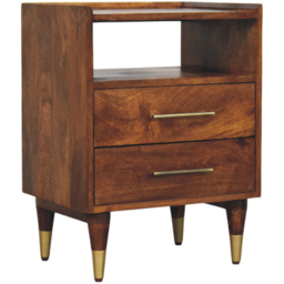 Artisan Furniture Valenza Brown 2 Drawer Single Shelf Solid Wood Open Frame Bedside Table - thumbnail 3