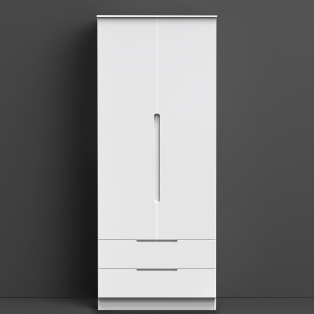 Crowndale Milan 2 Door 2 Drawer Gloss White Tall Double Wardrobe - image 1