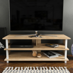 Decorotika Pueblo 4 Shelf White and Oak Wide TV Unit