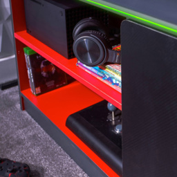 X Rocker Carbon-Tek Grey and Red Single Door 2 Shelf TV Media Cabinet with Neo Fibre LED Light - thumbnail 3
