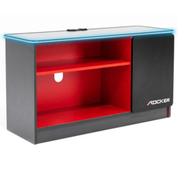 X Rocker Carbon-Tek Grey and Red Single Door 2 Shelf TV Media Cabinet with Neo Fibre LED Light - thumbnail 2